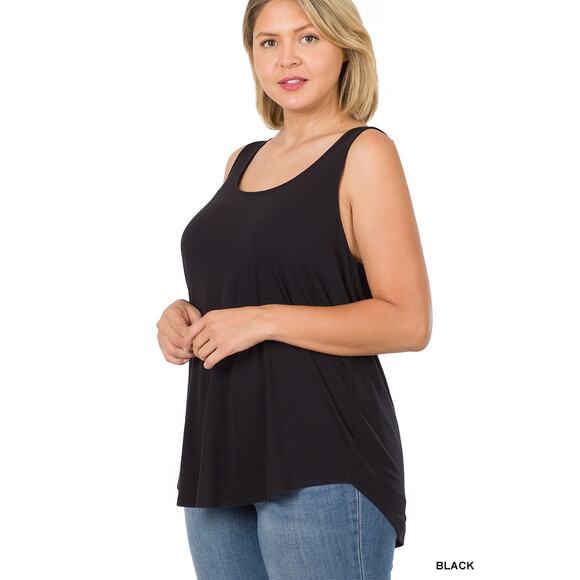3X Black Scoop Neck Round Hem Tank Top Zenana Plus size comfy cool - Picture 1 of 13